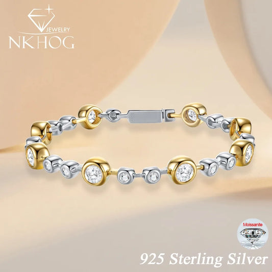 NKHOG 5mm Full Moissanite Bubble Bracelets For Women 925 Sterling Silver Double Color Diamond Bangle Party Jewelry GRA Wholesale