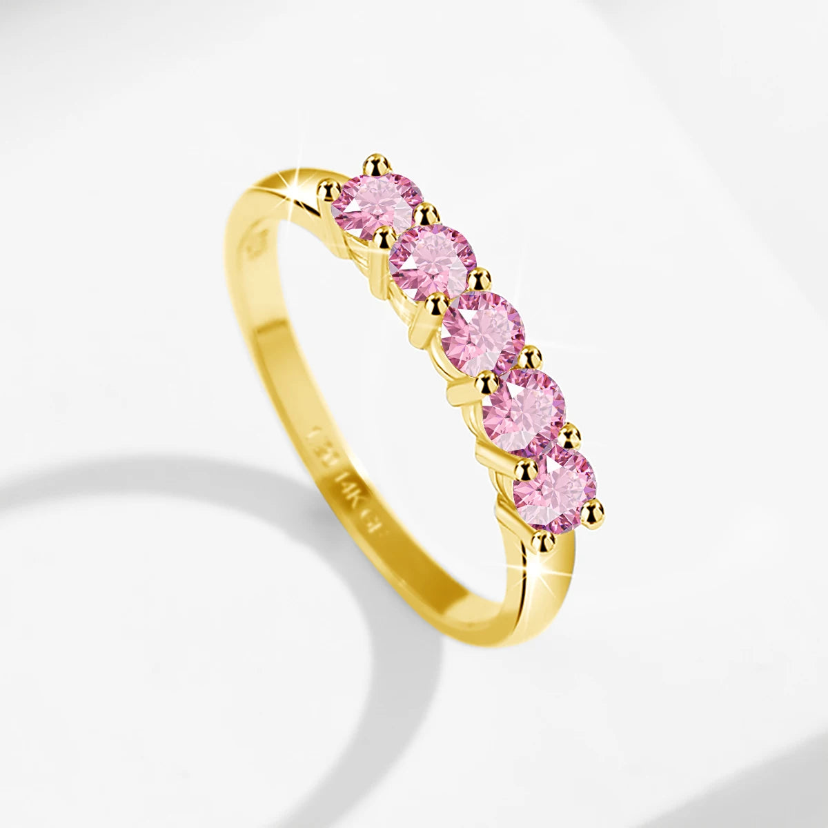 14K Gold Filled Pink Moissanite Rings 5 Stone D VVS1 for Women Man with 1/20th 14 Karat Gold Engagement Wedding Jewelry