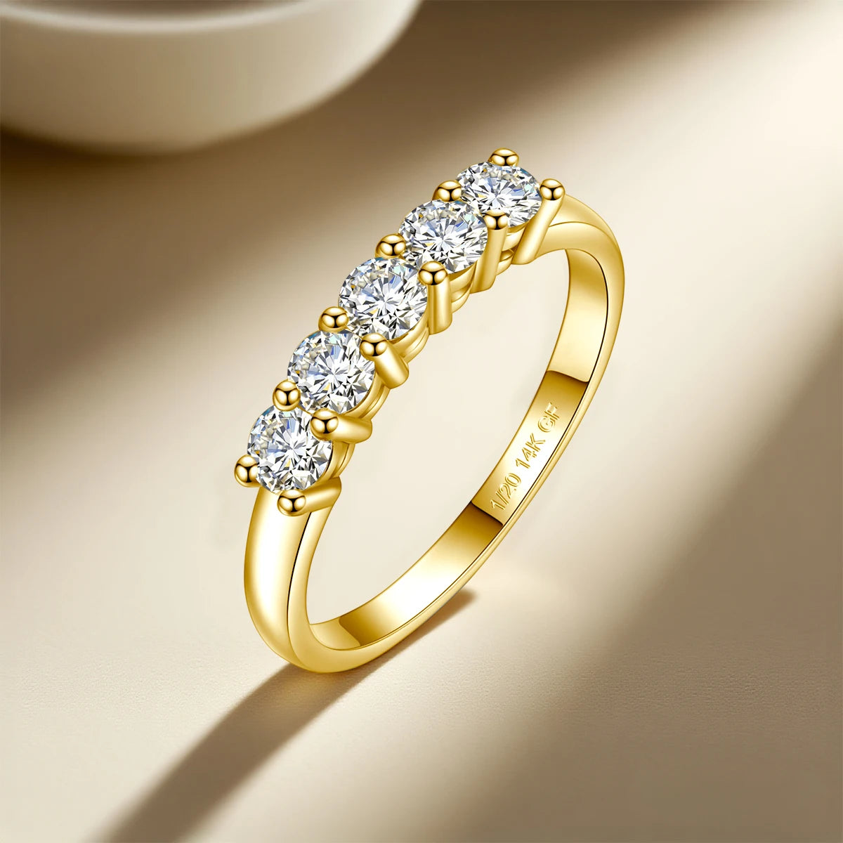 14K Gold Filled Pink Moissanite Rings 5 Stone D VVS1 for Women Man with 1/20th 14 Karat Gold Engagement Wedding Jewelry