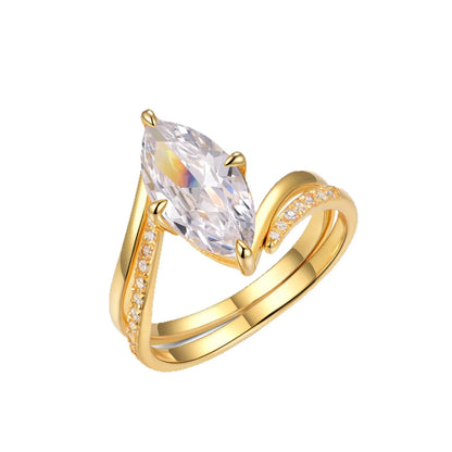 OEVAS 3CT Marquise Cut Moissanite Two Rings 100% S925 Silver Double row Ring for Women Wedding Party Fine Jewelry