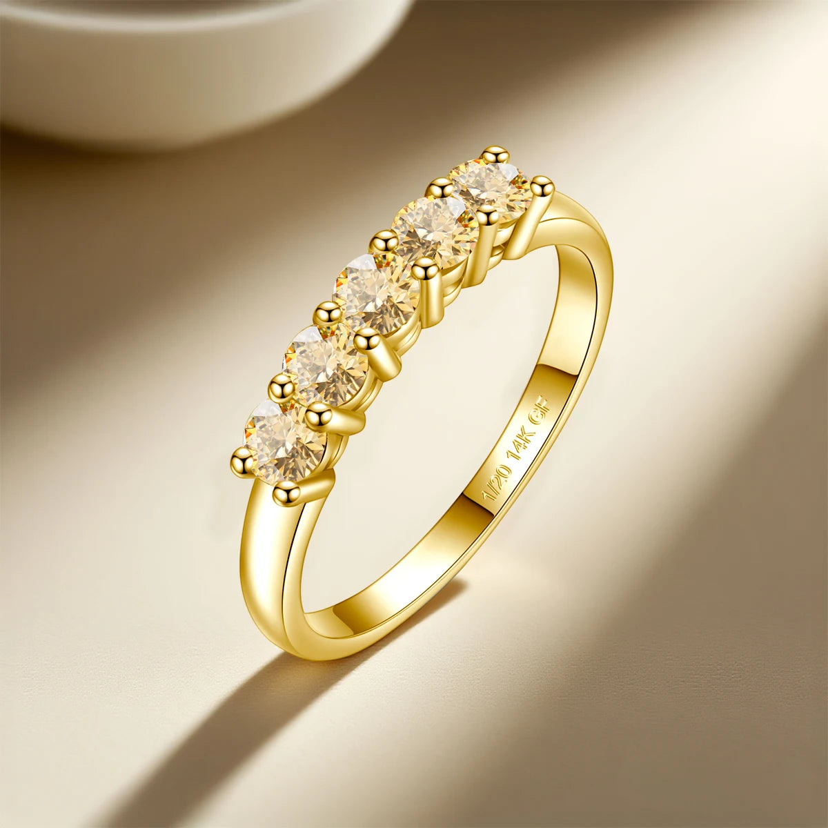 14K Gold Filled Pink Moissanite Rings 5 Stone D VVS1 for Women Man with 1/20th 14 Karat Gold Engagement Wedding Jewelry