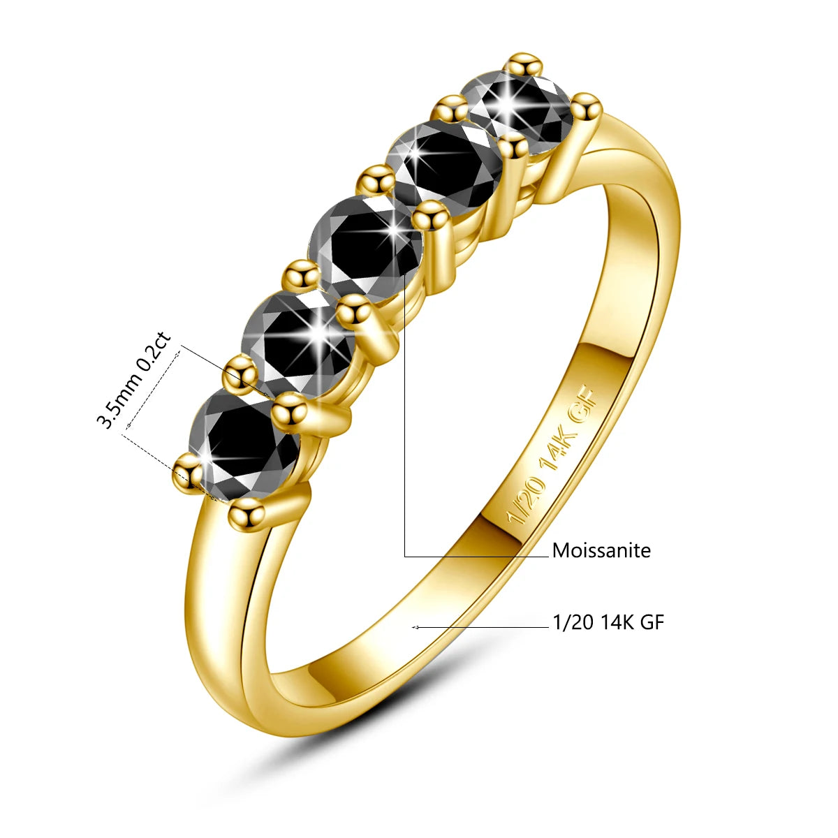 Real 14K Gold Filled Stacking Ring Five Stone Moissanite Wedding Band Finger Jewelry Accessories Anti fading Waterproof