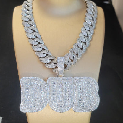 Iced Out Whole Piece Big Letter Pendant Solid Back Personalized Name Necklace With 20MM Cuban Chain Fashion Jewelry For Party